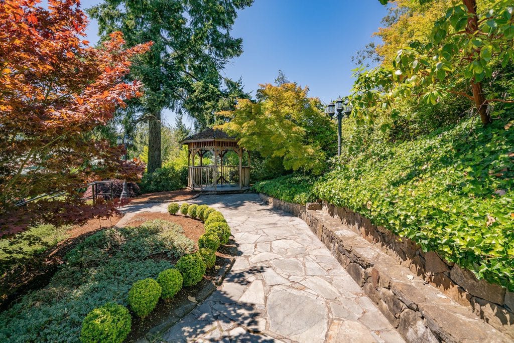 Stone path in between trees