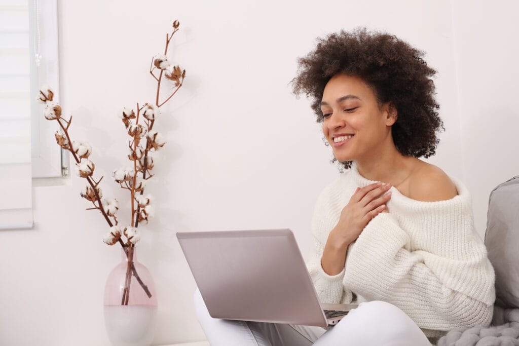 Woman on her computer on a video call