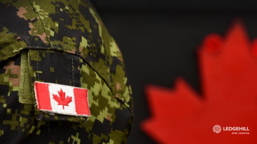 Canadian flag on soldier uniform