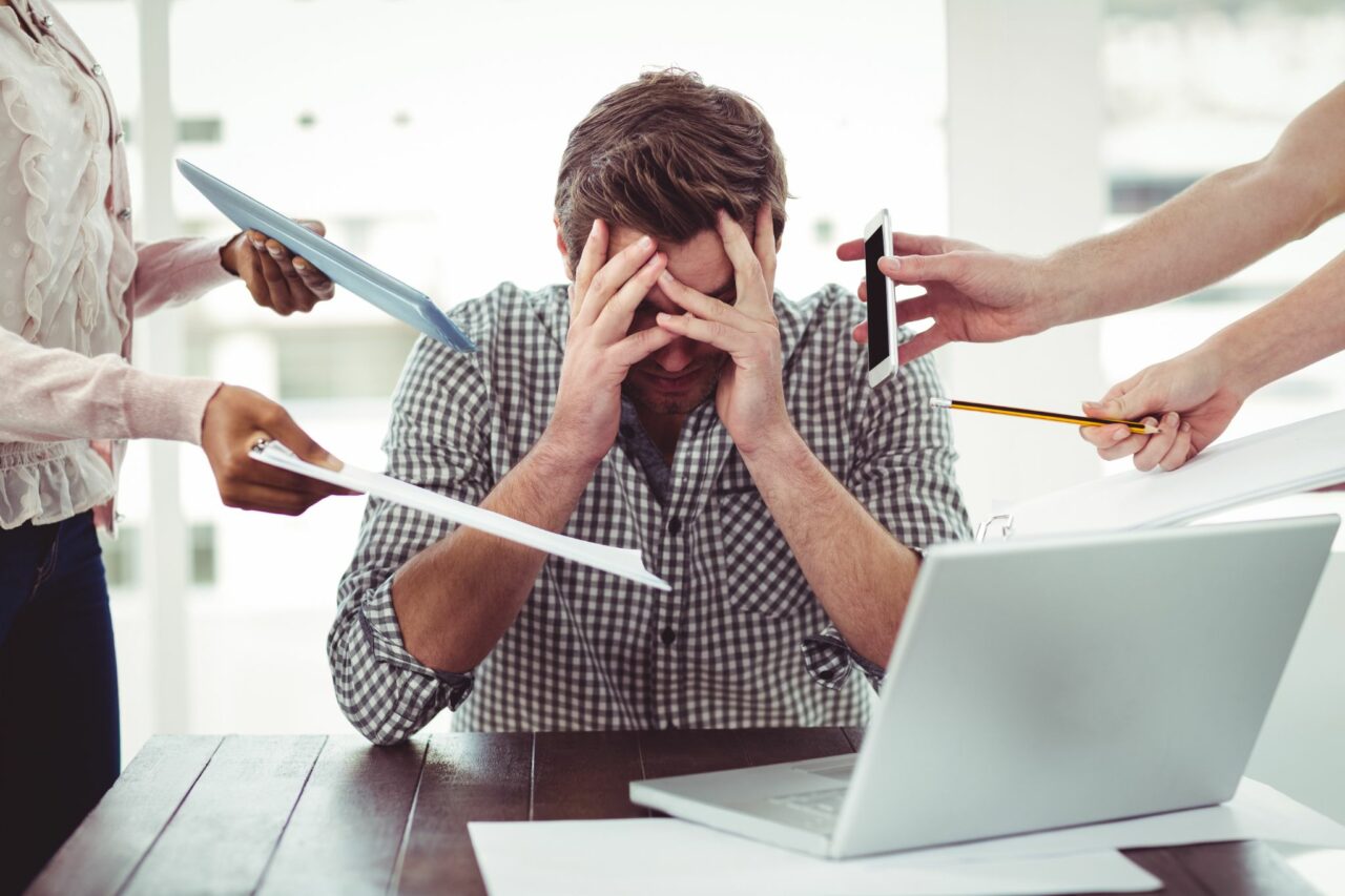 Businessman stressed at work